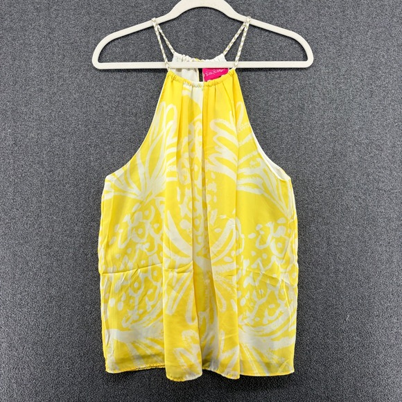 Lilly Pulitzer Target Pineapple Print Halter Tank Top Women XL Yellow White - Picture 3 of 7